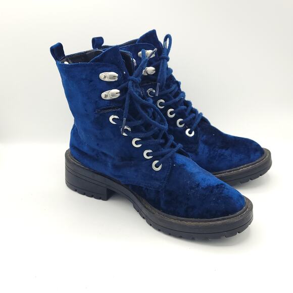 Steve Madden Revive blue crushed velvet boots ankle women's size 8 - Picture 3 of 9